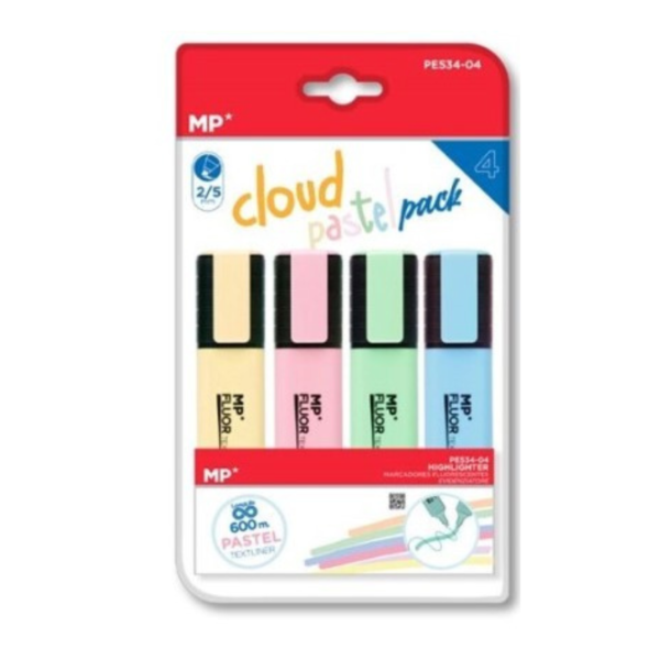 Marcador textliner cloud pastel pack 4 unidades MP