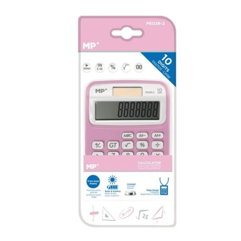 Calculadora solar y pilas rosa MP