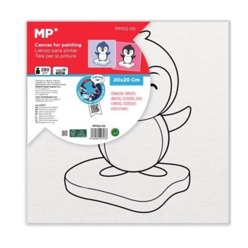 Lienzo infantil para colorear 20 x 20 cm. MP. Diseño pingüino