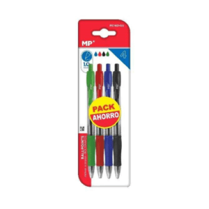 Bolígrafos rojo, negro, azul y verde punta clic 1.0 mm 4 Uds MP