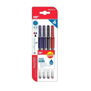 Bolígrafo tinta gel punta 0.5 mm 4 Uds MP azul, rojo y negro