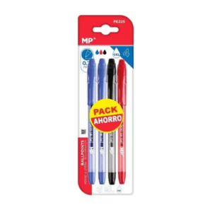 Bolígrafo tinta gel capuchon punta 0.7 mm 4 Uds MP azul, rojo y negro